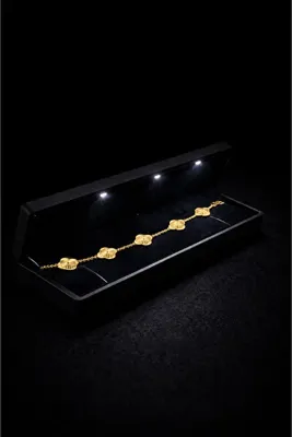 Nutly Accessories Işıklı Kutuda Çelik Yonca Model Bileklik Paslanmaz Çelik Zarif Tasarım Sevgiliye Hediye