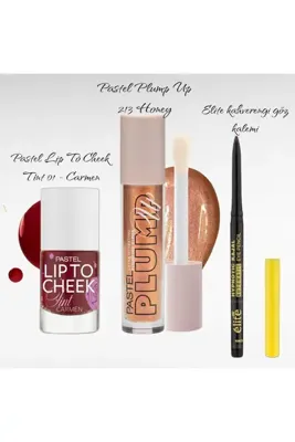 Pastel Lip To Cheek Tint 01 - Carmen + Plump Up 213 Dolgunlaştıran Dudak Parlatıcısı + Elite Kahverengi Göz Kalemi
