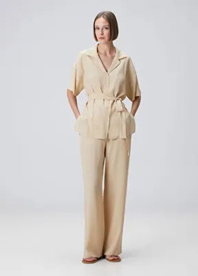 Beymen Collection Bej Straight Leg Dokulu Pantolon