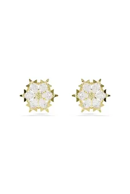 Swarovski Magic düğme Küpeler, Karışık kesimler, Kar tanesi, Beyaz, 18k altın rengi yüzey