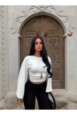 kırmızı butiks Beyaz Carmen Drapeli Bluz
