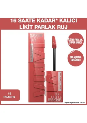 Maybelline New York Maybelline Super Stay Vinyl Ink Uzun Süre Kalıcı Likit Parlak Ruj No:15 Peachy 1 adet