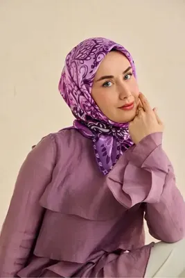 Silk Home Twill İpek Eşarp Klasik Motif Mor 90x90