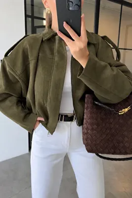 Helen Goods Yeni Sezon Kadın Viral ZRA Süet Bomber Ceket