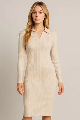 MODA YAKALI TRİKO ELBİSE