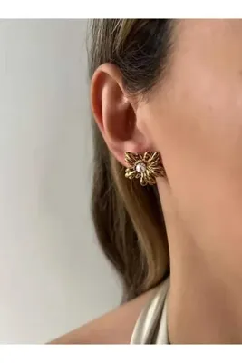 Bubbleatelier Çelik vintage inci detay çiçek küpe