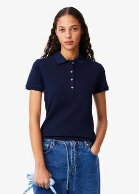 Lacoste Lacivert Polo Yaka Slim Fit Kısa Kollu Kadın T-Shirt