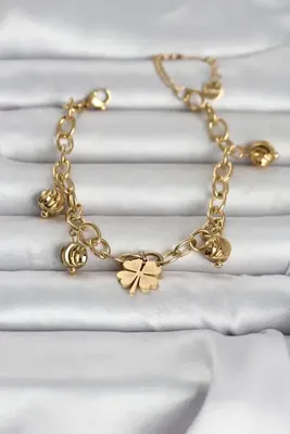 Genel Markalar 316L Çelik Gold Renk Yonca ve Dorikalı Kadın Bileklik
