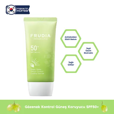 Frudia Green Grape Sebum Kontrolü Sağlayan Serinletici Yüz Güneş Kremi SPF50+ PA++++ 50g