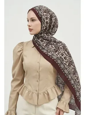 InStyle Otantik Çiçekli Bordo Soft Pamuk Şal