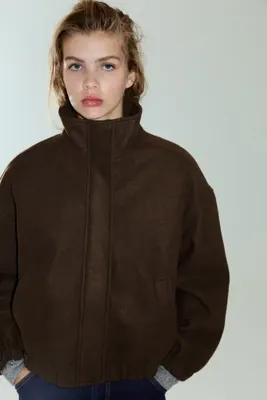 Pull & Bear Dik yaka kaşe bomber