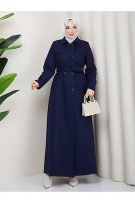 Moda İncir KRUVAZE YAKALI PELERİNLİ DÜĞME DETAYLI TESETTÜR KAŞE MANTO