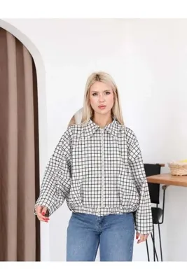 Moda Banuş Ekose Pile Detay Bomber Mevsimlik Ceket-OVERSIZE