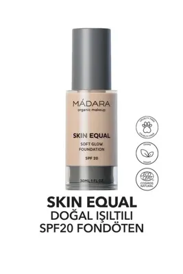 Mádara SKIN EQUAL Soft Glow Foundation, Doğal Işıltılı ve SPF 20 Korumalı Fondöten 30ml