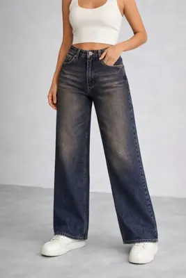 Lighter Jeans Kadın Yüksek Bel Likralı Wide Leg Palazzo Jean Pantolon Esnek Kumaş Bol Paça Vintage Yıkamalı Günlük