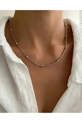 Vitastyle Gümüş  Renk Kararmaz Paslanmaz  Dorika Zincir Çelik Kolye