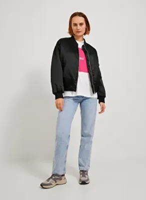 JJXX Siyah Kadın Mont JXMADISON SATIN BOMBER JACKET OTW N