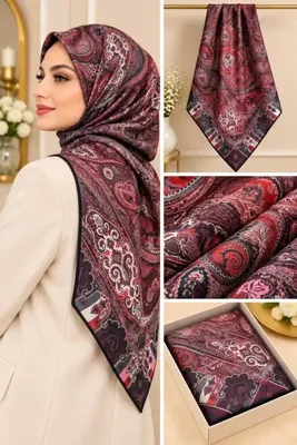 Genel Markalar bordo etnik desen soft eşarp