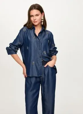 Faik Sönmez İndigo Kadın %100 Lyocell Bol Kesim Denim Gömlek US26JGM003