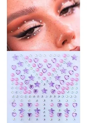 Giraffe Sticker Beyaz Inci, Yıldız, Kalpli Model 159 Adet Işıltılı Yüz ve Vücut Taşı Sticker Yılbaşı Süs Dekor