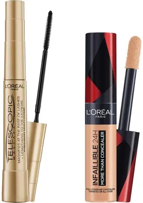 Vionna L’oréal Paris Telescopic Maskara - Siyah & Infaillible Tüm Yüze Uygulanabilir Kapatıcı 327 Cashmere Makyaj Seti