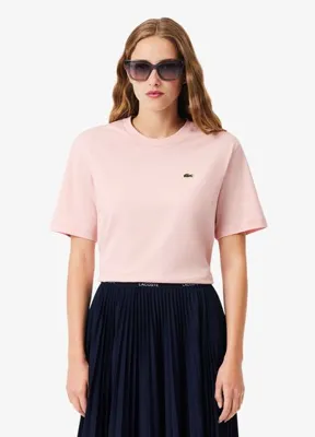 Lacoste Pembe Relaxed Fit Bisiklet Yaka Kısa Kollu Kadın T-Shirt
