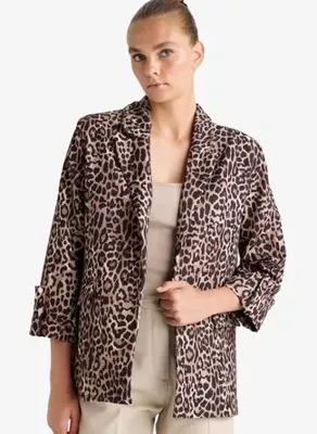 Defacto Loose Fit Ceket Yaka Leopar Desenli Blazer Ceket E1483AX25AU