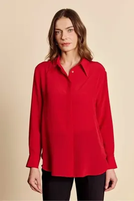 Brooks Brothers Kadın Kırmızı %100 İpek Twill Gömlek