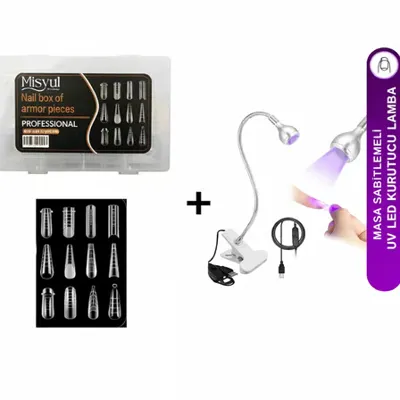 Fontenay Protez Tırnak Tips ÜstForm JelTips 12 Farklı+Uv Led Kurutucu Lamba Masa Sabitlemeli JelTips Kurutucu