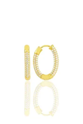 Söğütlü Silver Gümüş Altın Yaldızlı Trend Oval Küpe Sgtl10642gold