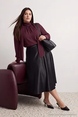 Trendyol Curve Siyah A Line/Çan Form Maxi Saten Dokuma Büyük Beden Etek TBBAW27AZ00006