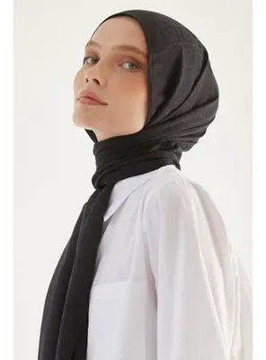InStyle Elle F Desen Jakarlı Pamuklu Şal - Siyah