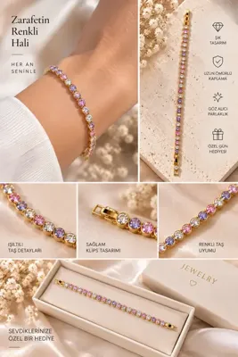 ZARİNA LUXE 14K Zirkon Taşlı Renkli Su Yolu Bileklik