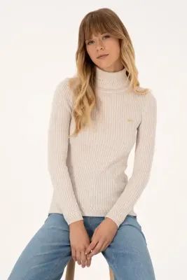 U.S. Polo Assn. Kadın Krem Melanj Boğazlı Kazak 50307877-VR159
