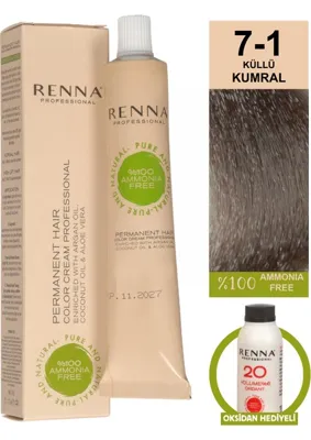 Renna Bitkisel Amonyaksız Saç Boyası 60 ml 7-1 Küllü Kumral Oksidan Hediyeli