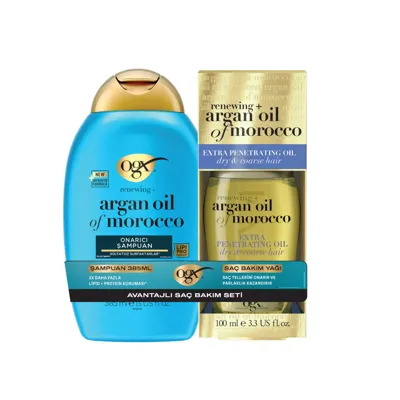 ogx Argan Oil of Morocco Onarıcı Şampuan + Argan Oil of Morocco Saç Bakım Yağı Set, 1 Adet