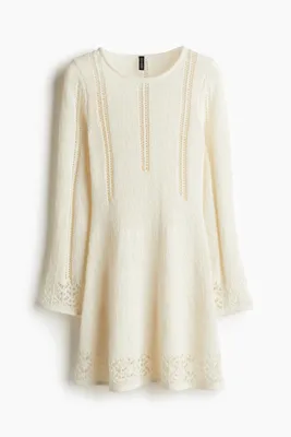 H&M Delik Desenli Mini Triko Elbise
