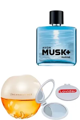 AVON Far Away Kadın Parfüm EDP 50ml + Musk Marine Erkek Parfüm EDT 75ml + Lovider Cep Aynası