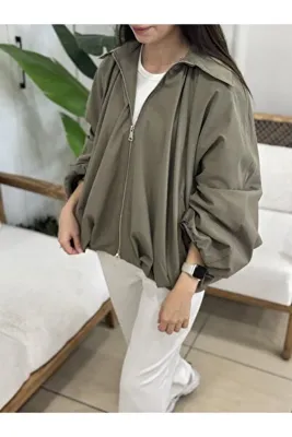 Büşra Butik Haki fermuarlı balon ceket
