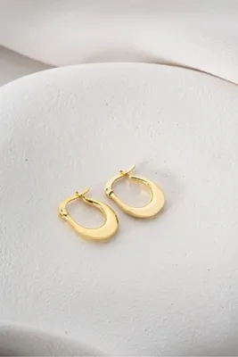 Nereze 925 Ayar Gümüş Gold Rengi Sade U Şeklinde Şarnel Küpe