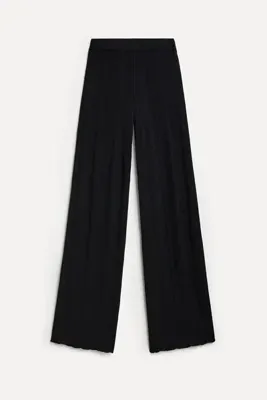 Mudo Kadın Siyah Beli Lastikli Wide Leg Triko Pantolon
