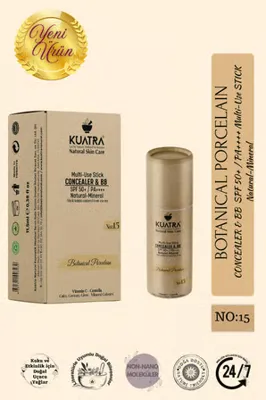 KUATRA Botanical Porcelain Natural-Mineral Stick Concealer & BB | SPF 50+ PA++++ | Çok Amaçlı Nemlendirici, Leke Karşıtı, Vitamin C, Renkli Bakım