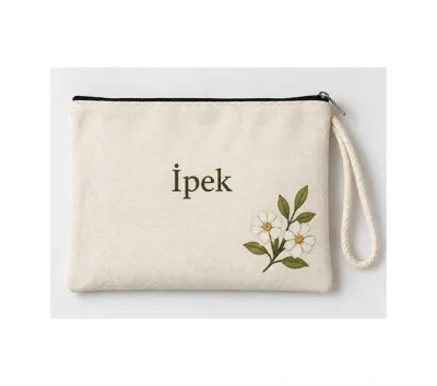 Mor Mürekkep Kişiye Özel Zeytin Dalı Köşe Baskılı Fermuarlı Makyaj Çantası Bozuk Para Cüzdanı Clutch Model 01268