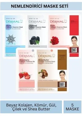 Dermal Nemlendirici Beyaz Kömür Gül Çilek Karite Yağı Özlü Maske Seti 23gr x 5 Adet