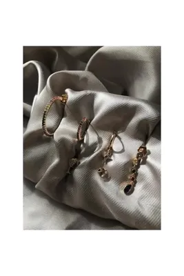 Aureola By AS Altın kaplama 6lı renkli taşlı set küpe