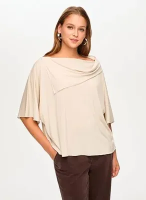 Faik Sönmez US26BLZ036 Taş Kadın Degaje Oversize Jarse Bluz