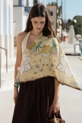 Jolamier DESENLİ MODAL EŞARP MANOLYA - SOFT SARI