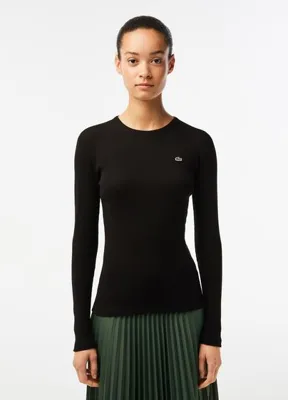 Lacoste Siyah Slim Fit Bisiklet Yaka Uzun Kollu Kadın T-Shirt