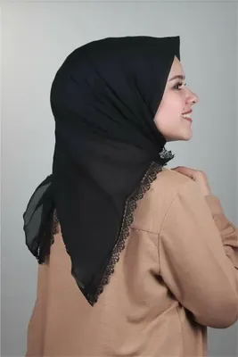 Gültopu Eşarp & Şal Iğne Oyalı Dantel Güpürlü Tülbent, Siyah Renk Baş Örtüsü Yazma