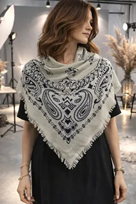 nehir eşarp Etnik Desen Model Püsküllü Omuz Fular Eşarp 110x110 Cm
